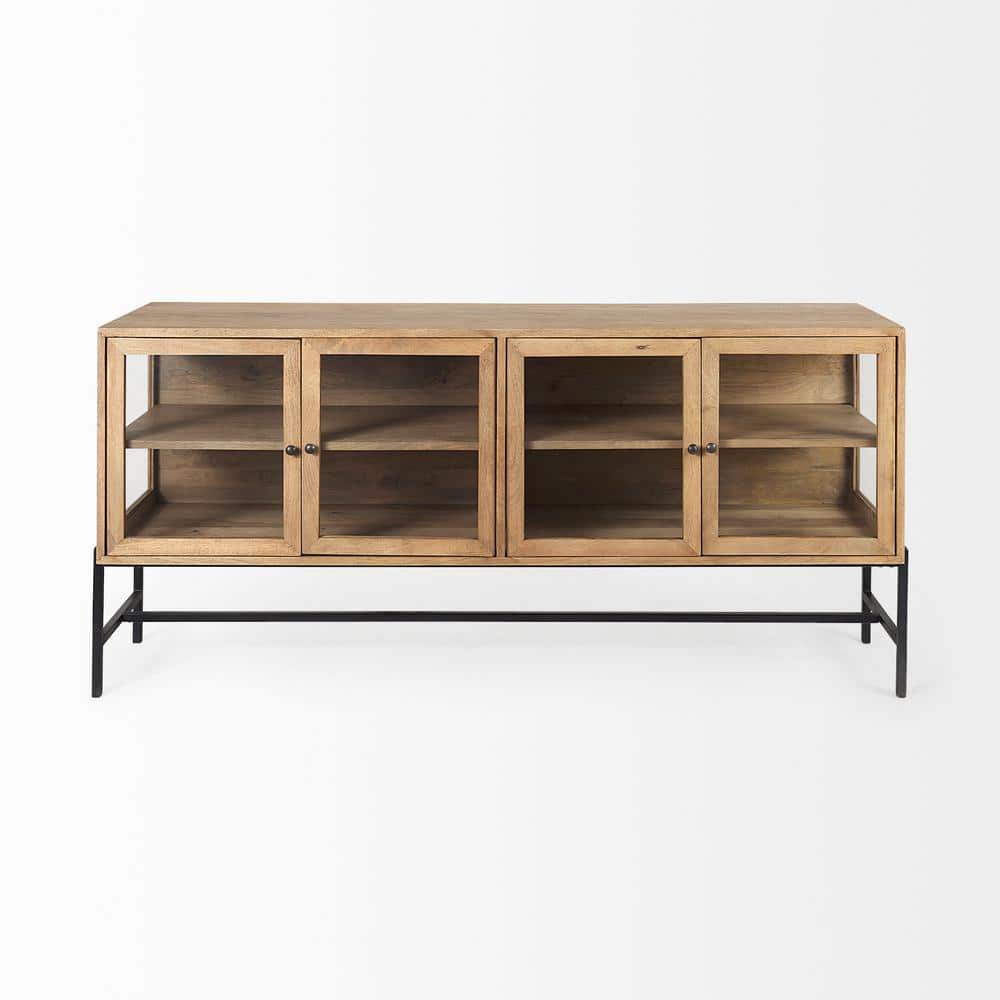 Arelius 70'' Light Brown Mango Wood Sideboard with Black Metal Base