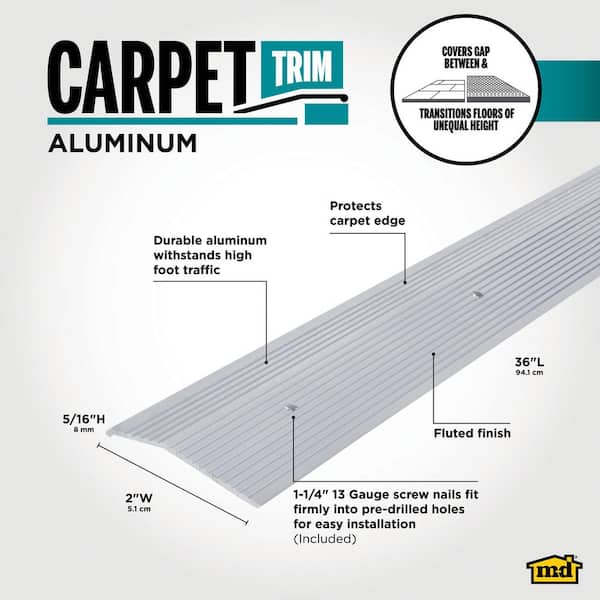 2"X 36" SILVER ALUMINUM CARPET TRIM W/SCREW NAILS