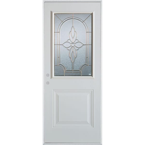 Stanley Doors 32 in. x 80 in. Traditional Brass 1/2 Lite 1-Panel Painted White Right-Hand Inswing Steel Prehung Front Door
