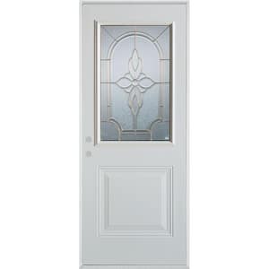 32 in. x 80 in. Traditional Patina 1/2 Lite 1-Panel Painted White Right-Hand Inswing Steel Prehung Front Door