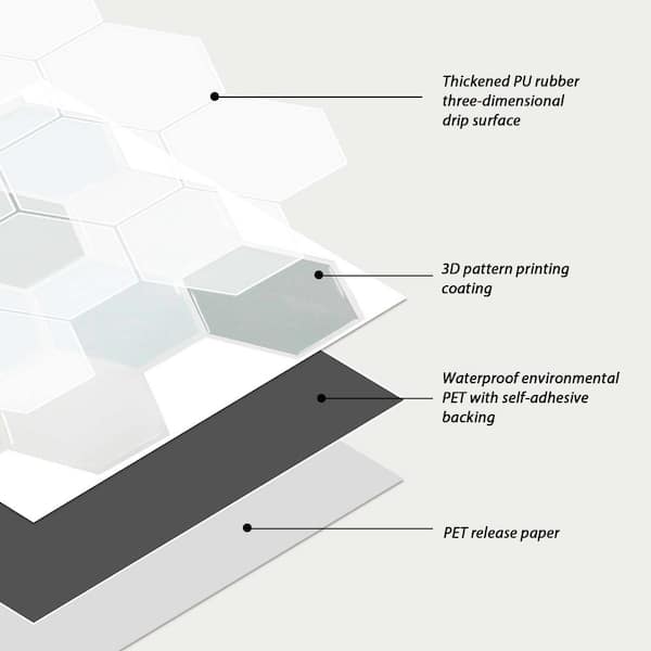 11.8 in. x 11.8 in. x 0.04 in. Gray Peel and Stick Mosaic Tile, Vinyl Hexagon Backsplash Tiles (10-Pieces)