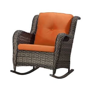 Wicker Outdoor Rocking Chair Lounge Chair Patio with Orange Cushion