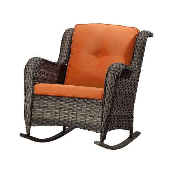 INMITOM Wicker Outdoor Rocking Chair Lounge Chair Patio with Orange ...