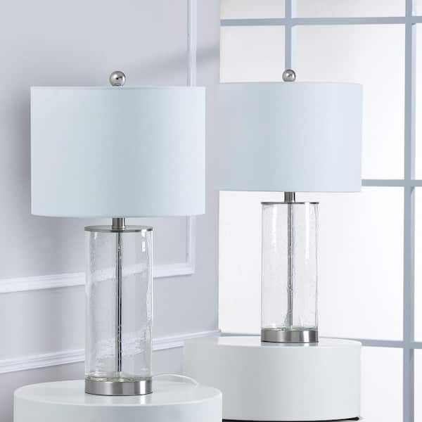 Maxax Concord 23.75 in. Nickel Glass Bedside Table Lamp with 