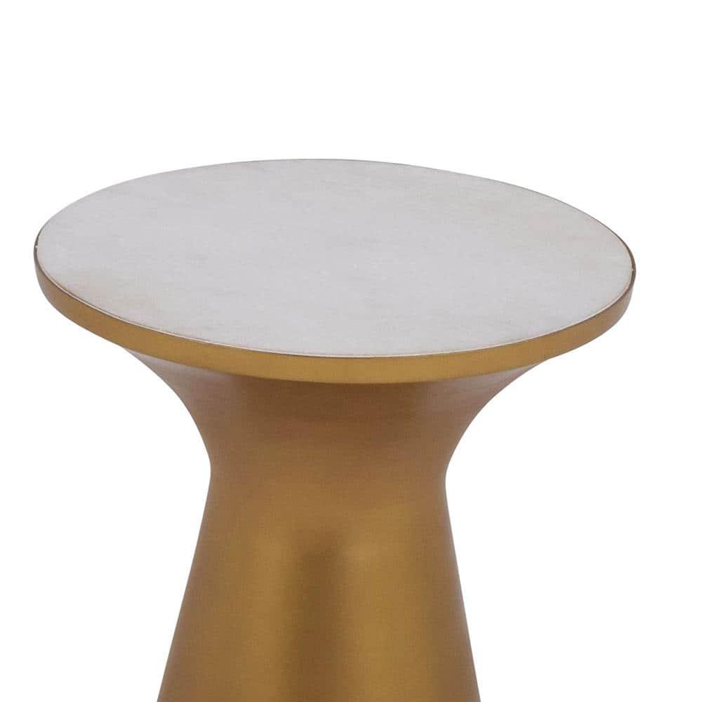 Jaipur 16" Round Gold Metal and Marble End Table