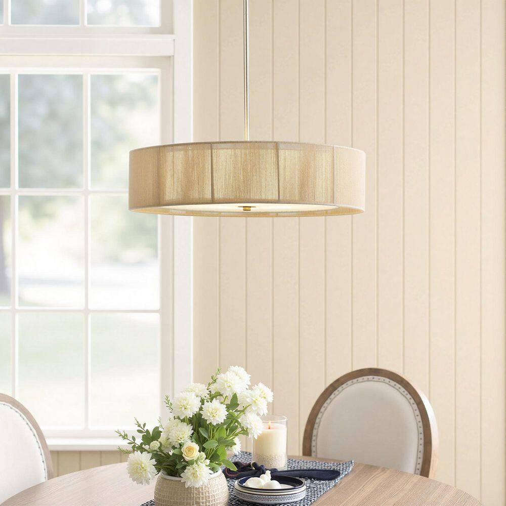 3-Light Polished Nickel Beige Woven Fabric Drum Pendant Design Chandelier for Dinning Room Foyer with No Bulbs Included price history on PriceWatchPro