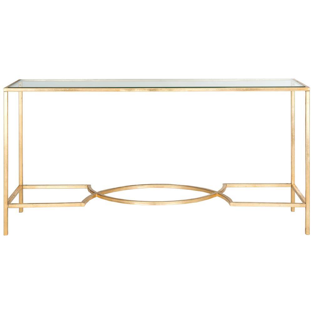 Inga 63" Gold and Glass Rectangular Console Table