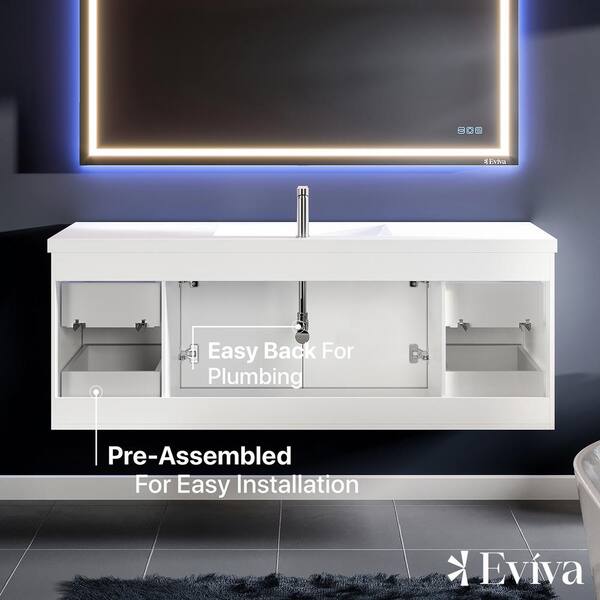Axel 60 in. W x 21.7 in. D x 23 in. H Floating Bath Vanity in Ash with White Acrylic Top