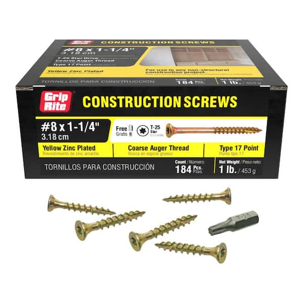 Grip-Rite #8 x 1-1/4 in. Star Drive Bugle Head Coarse Thread Construction Screws 1 lb. Box