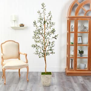 70 in. Olive Artificial Tree in Country White Planter