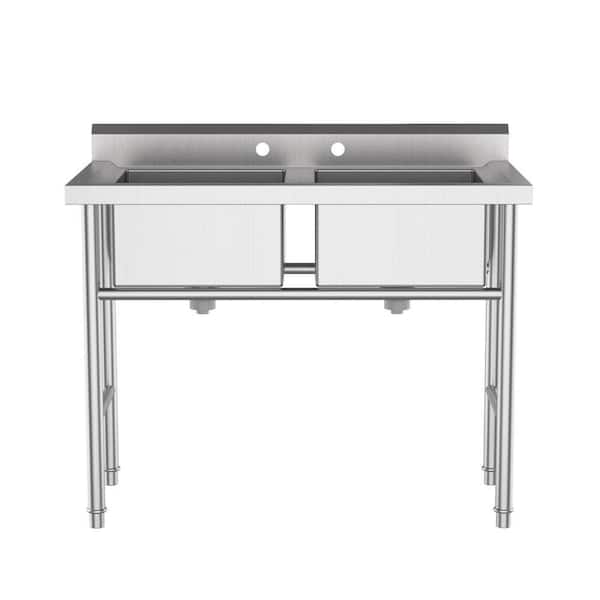 Silver 35.8 in. Double Bowl Drop-In Workstation Stainless Steel Sink