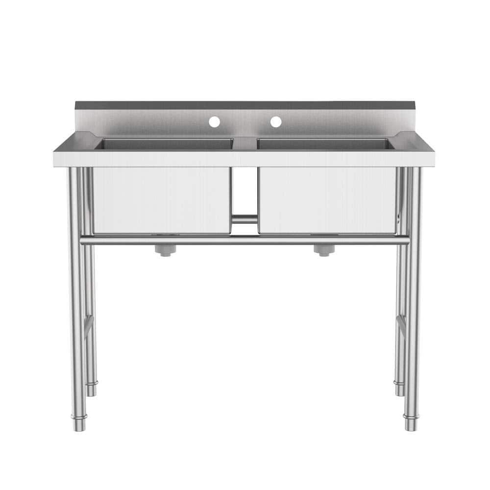 Silver Stainless Steel 36" Double Compartment Utility Sink