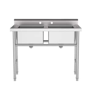 Silver 35.8 in. Double Bowl Drop-In Workstation Stainless Steel Sink