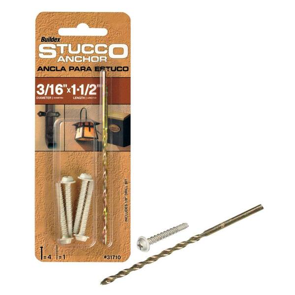 Buildex 3/16 in. x 1-1/2 in. Steel Round-Head Phillips Stucco Anchors with Drill Bit (4-Pack)