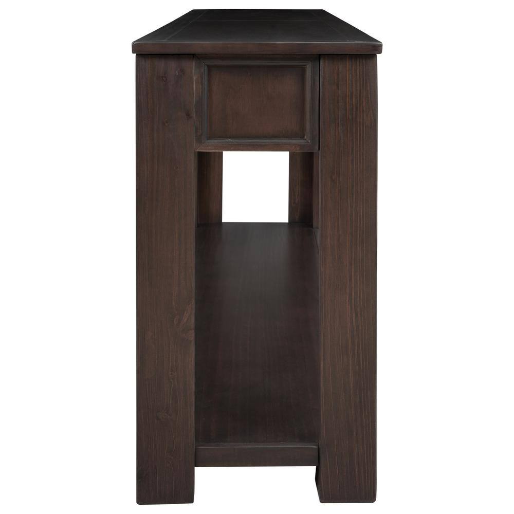 63 in. Espresso Rectangle Wood Console Table with Storage Drawers and Bottom Shelf for Entryway HallwayEspresso