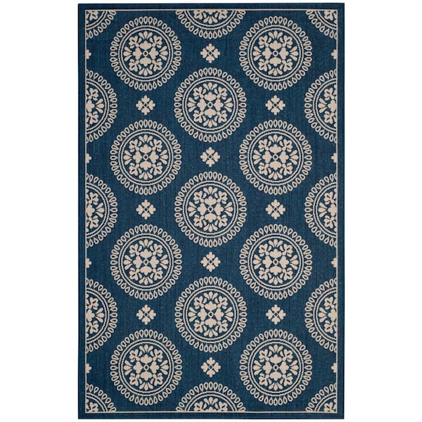 Courtyard Navy 5 ft. x 8 ft. Floral Geometric Indoor/Outdoor Area Rug