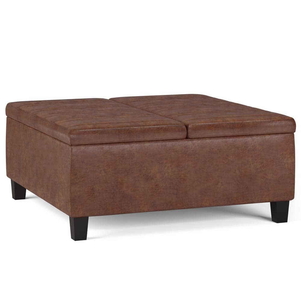 Ellis Distressed Saddle Brown Faux Leather Coffee Table Storage Ottoman