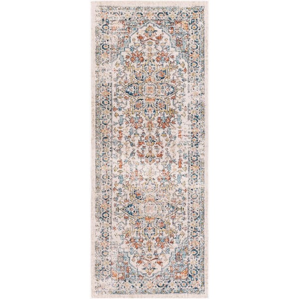 Huntington Grey/Multi Traditional 3 ft. x 7 ft. Runner Rug Indoor/Outdoor