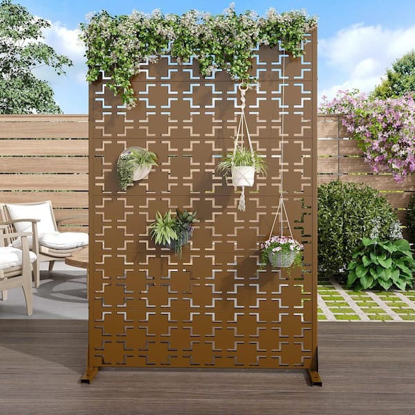 Lirago 72 in. x 47 in. Brown Metal Privacy Screen Galvanized