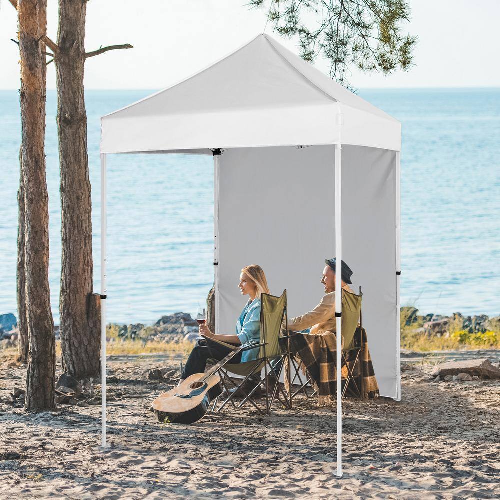 White 5x5 Outdoor Portable Canopy Tent with Sunwall and Carry Bag