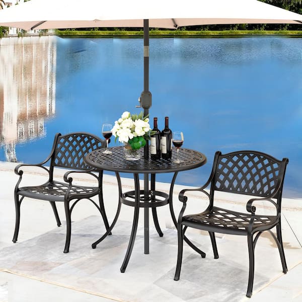 3 Pcs Cast Aluminum Outdoor Table and Chair Set Patio Garden