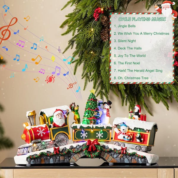 Glitzhome 10.25 in. Lighted Santa Train Resin Christmas Village