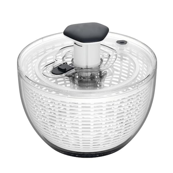 Plastic One Hand Push Large Capacity Salad Spinner Set of 1 with Retractable Pusher and Brake Button for Leafy Greens