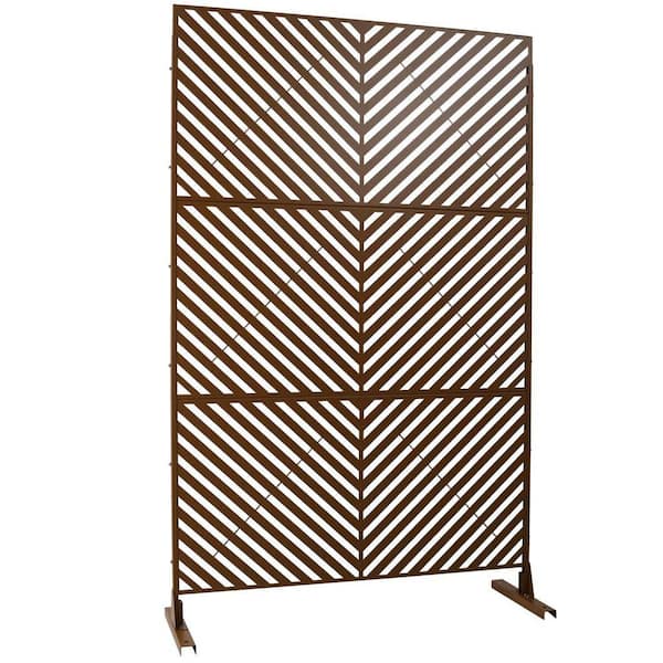 Miscool Anky 76 in. H x 48 in. W Steel Garden Fence, Metal Privacy Screens and Panels with Free Standing in Brown