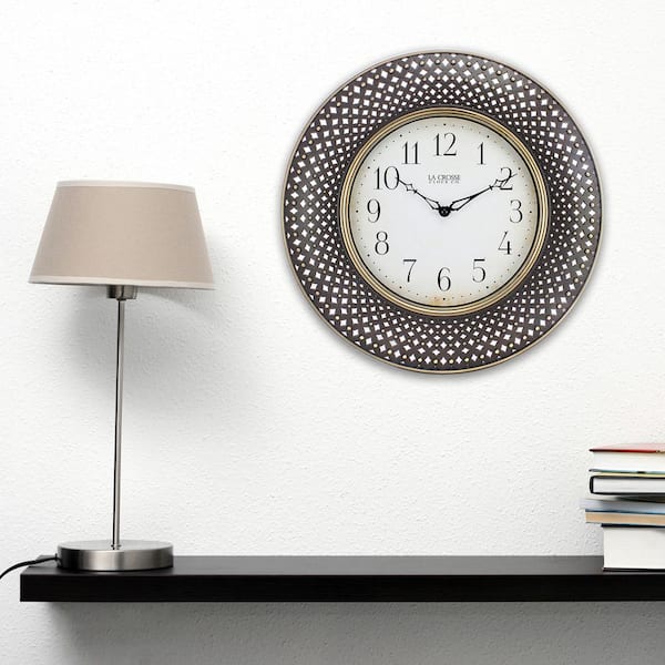 La Crosse Technology 16 in. Antiqued Brown Lattice Quartz Analog Wall Clock