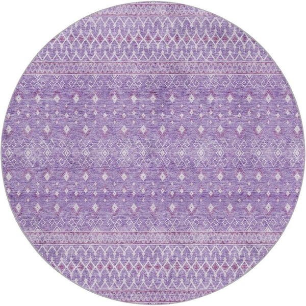 Dream Shag Premium Machine Washable Abstract ADS709 Lavender 8 ft. x 8 ft. Round Rug