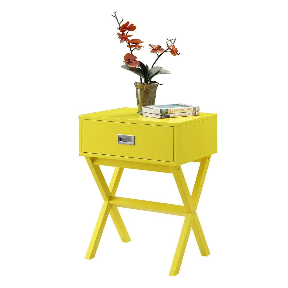 Yellow Wood End Table with Storage Drawer