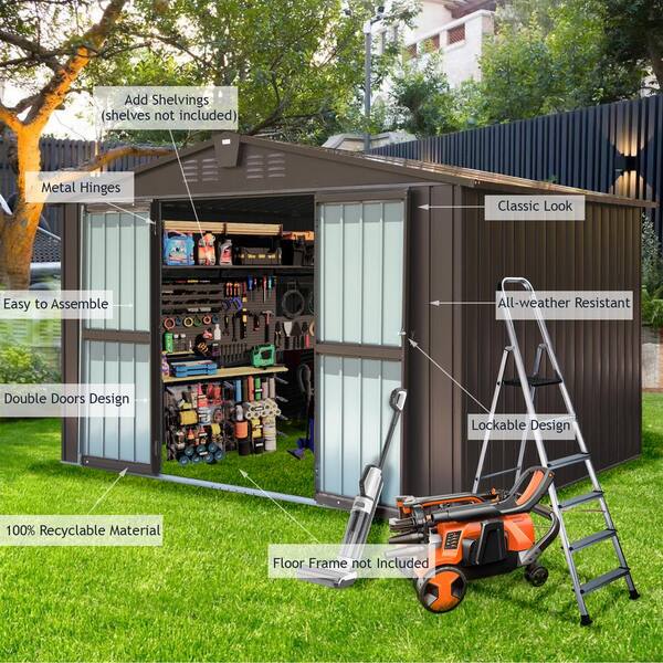 domi outdoor living 11 ft. x 9 ft. Dark Brown Metal Shed 99 sq. ft
