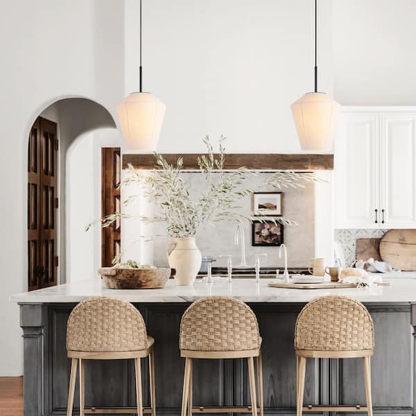 Steban 1-Light Matte Black Modern Farmhouse Handwoven Rope Pendant Light for Kitchen Island