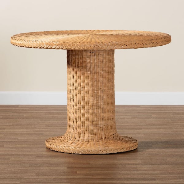bali & pari Farrow Light Honey Rattan Wicker Pedestal Dining Table