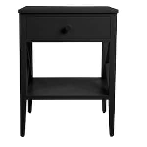 Oakley Rectangular Charcoal Black Wood 1 Drawer End Table with X Side Detail (18 in. W x 24 in. H)