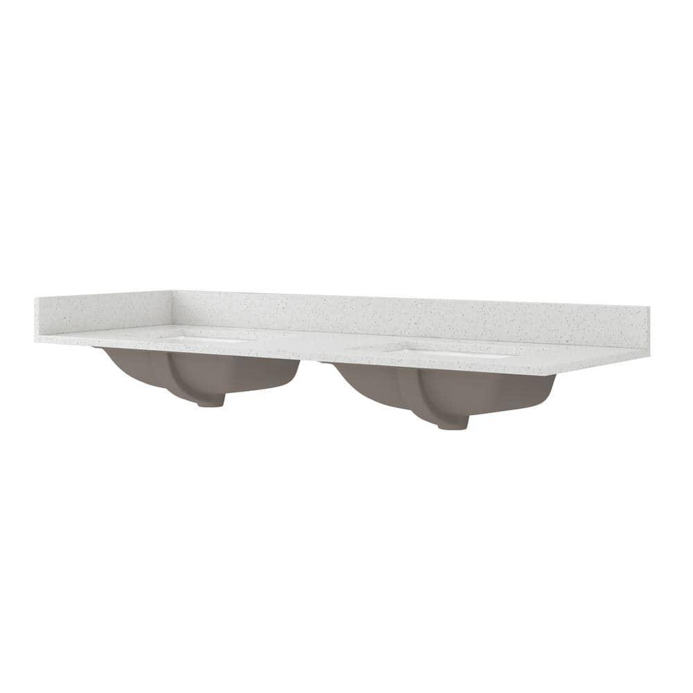 61 in. W x 22 in. D Quartz Double Basin Vanity Top in Iced White with White Basins -  Foremost, QZ61228IW