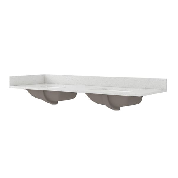 Foremost 61 in. W x 22 in. D Quartz Double Basin Vanity Top in Iced White with White Basins