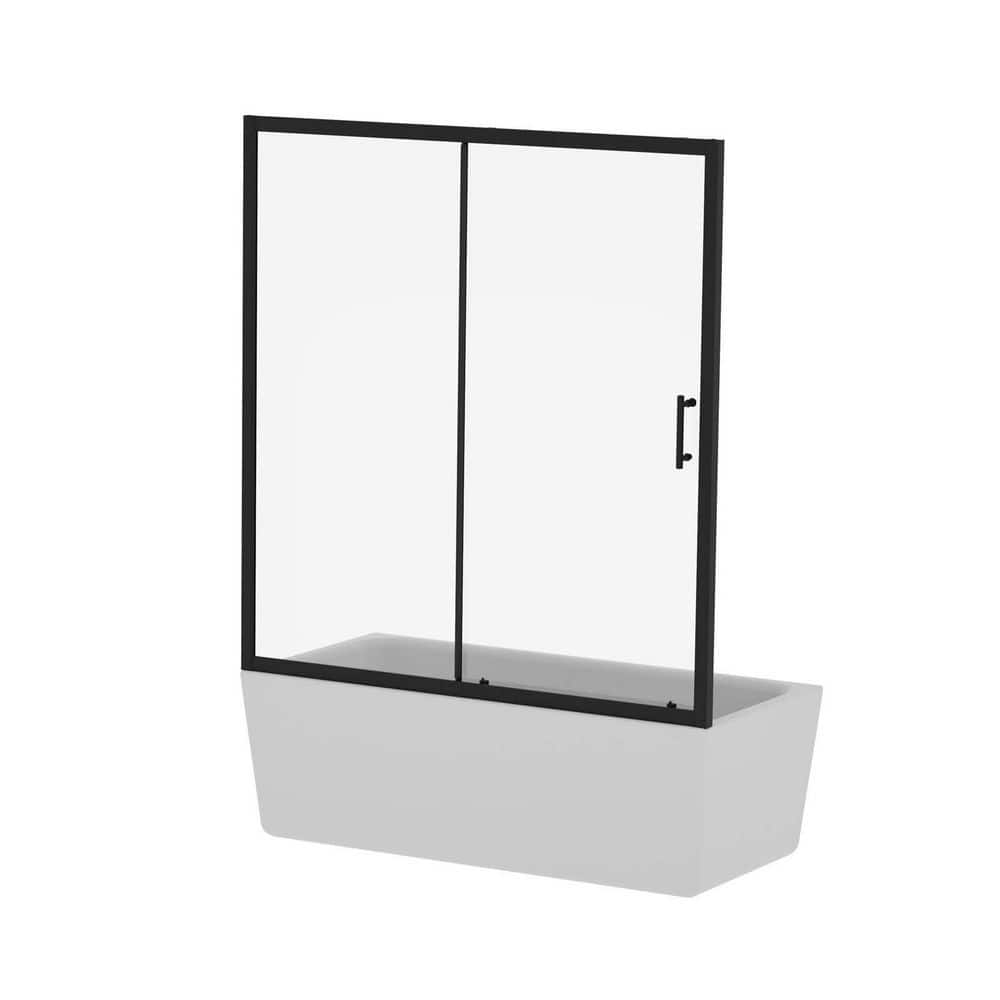 60 in. W x 62 in. H Single Sliding Tub Door in Black with Clear Tempered Glass, Stainless Steel Handle price history on PriceWatchPro