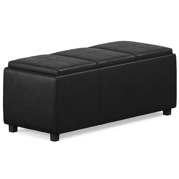 Avalon 42 in. Wide Contemporary Rectangle Storage Ottoman in Distressed Black Vegan Faux Leather, Assembled
