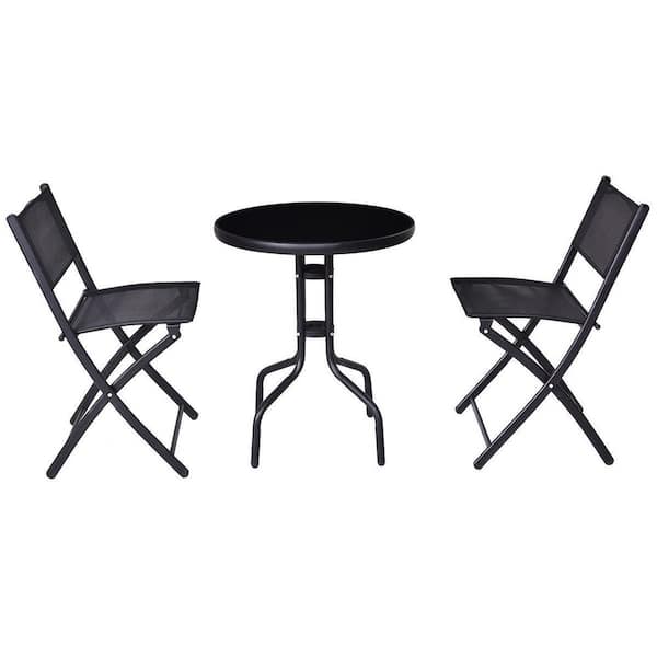 Boyel Living 3-Pieces Black Outdoor Patio Folding Table and Chairs Set Bistro Table Chairs Set