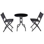 3-Pieces Black Outdoor Patio Folding Table and Chairs Set Bistro Table Chairs Set
