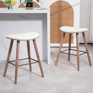 Beatriz 26in. Beige Wood Counter Stool with Woven Fabric Seat 2 (Set of Included)