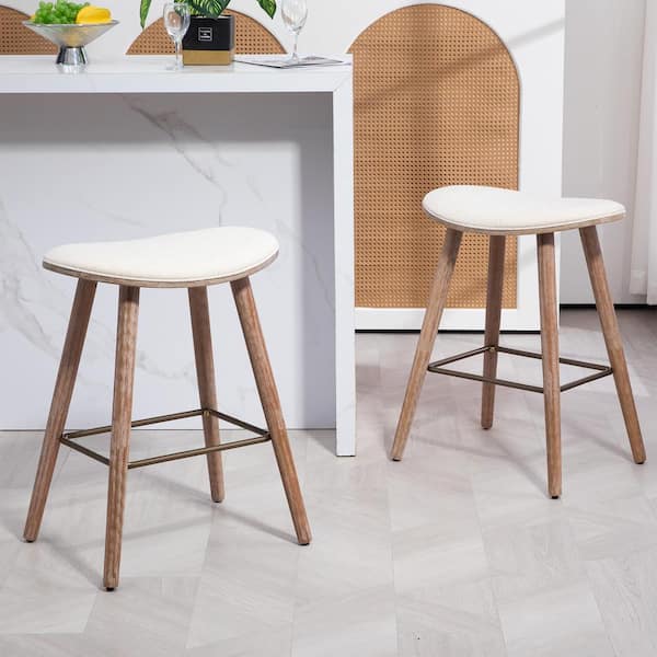 Glamour Home Beatriz 26in. Beige Wood Counter Stool with Woven Fabric Seat 2 (Set of Included)
