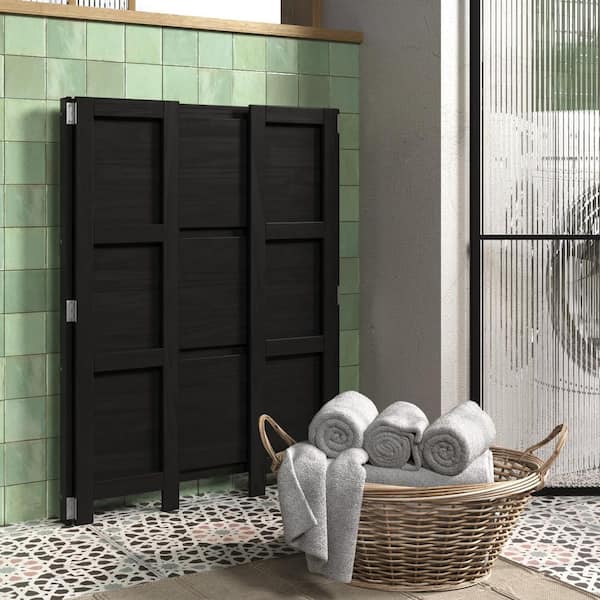 Solid Wood 3-Shelf Folding Bookcase-Black