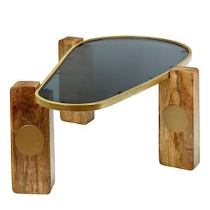 Cooper 46 in. Modern Gray and Brown Kidney-Shaped Wood and Glass Coffee Table