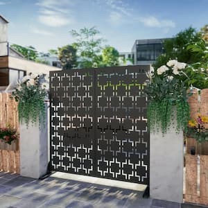 72 in. Galvanized Steel Outdoor Garden Fence Privacy Screen Garden Screen Panels Square Pattern in Black