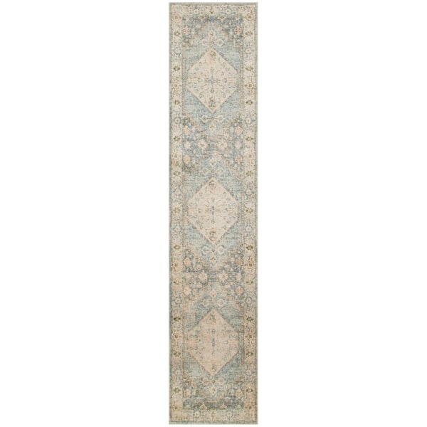 Nourison Astra Machine Washable Silver Blue 2 ft. x 8 ft. Center medallion Traditional Runner Area Rug