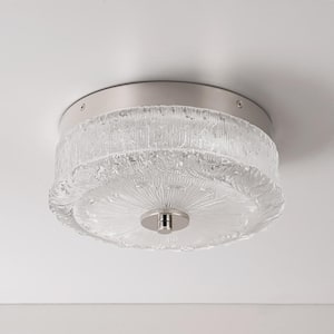 Ollie 10.23 in. 1-Light Clear Glass Drum Integrated LED Flush Mount Light