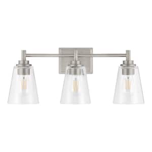 Wakefield 22 in. 3-Light Brushed Nickel Modern Vanity with Clear Glass Shades