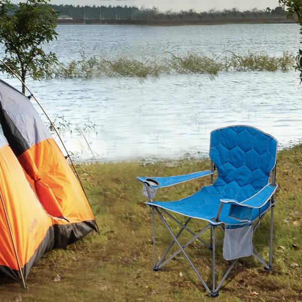 Blue Oversized Foldable Portable Metal Lawn Chairs with Arm Rest